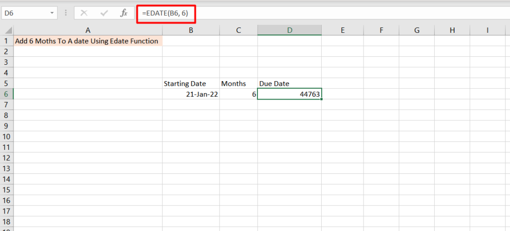 Add 6 Months to a Date in Excel