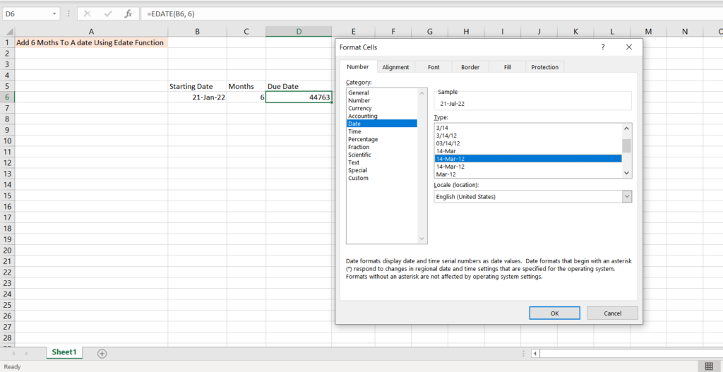 Add 6 Months to a Date in Excel