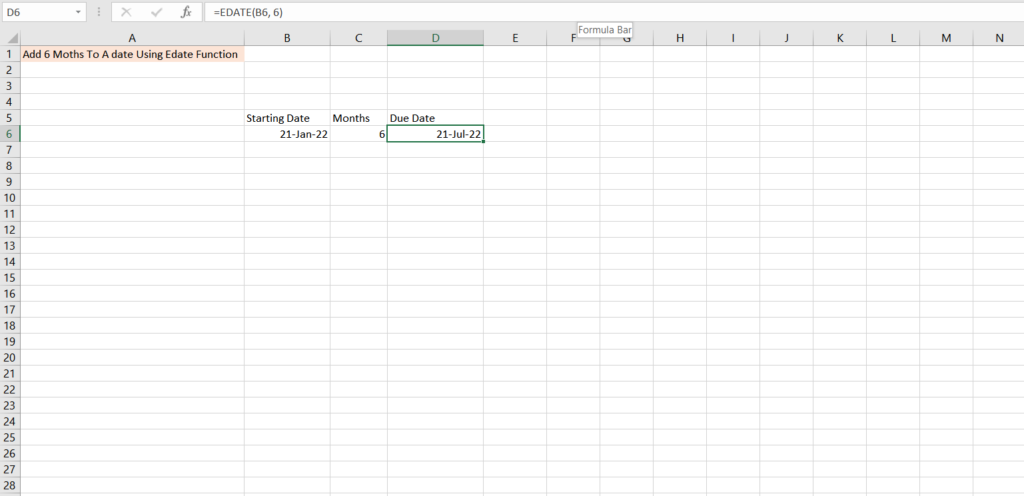 Add 6 Months to a Date in Excel