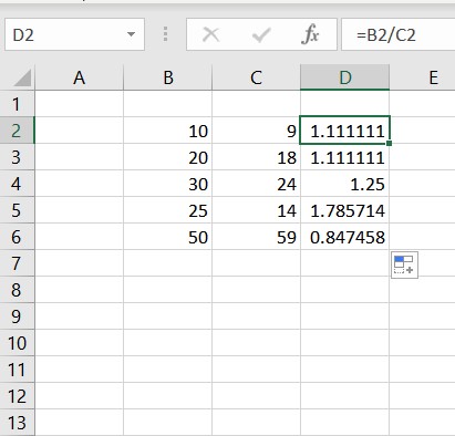 Excel calculate difference between 2 numbers