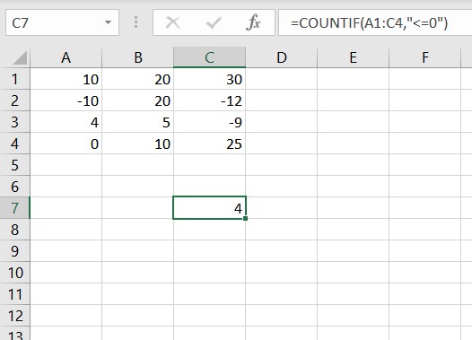 Using Excel Countif less than 0