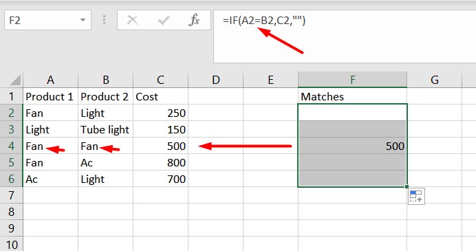 excel if cell equals another cell