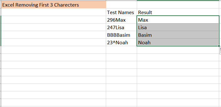 Excel Remove First Three Characters