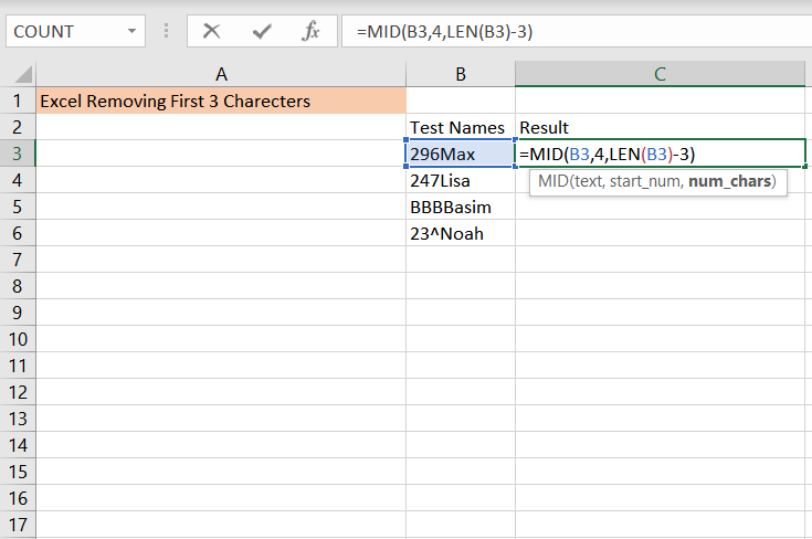 Excel Remove First Three Characters