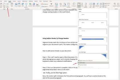 change header section in word