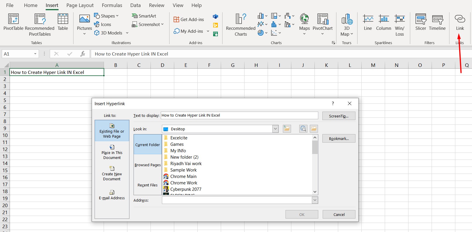 click the hyperlink in Excel to go to a specific page in a Word document